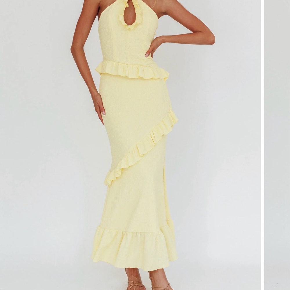 Yellow Ruffle Halter Maxi Dress